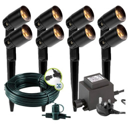 Techmar Garden Lighting UK Outdoor Lights Low Voltage Neso 12V Plug & Play Garden Spotlight Bundle - 8 Light Kit. 1