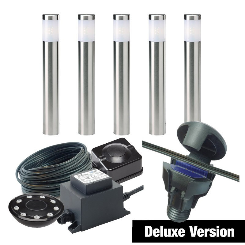 Techmar Garden Lighting UK Outdoor Lights Low Voltage DIY 5 light Albus Bundle + remote