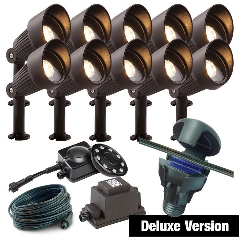 Techmar Garden Lighting UK Outdoor Lights Low Voltage DIY 10 light 4w Focus Bundle + remote