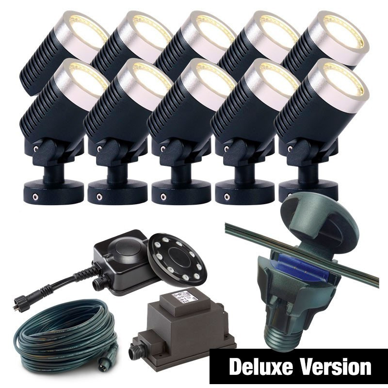 Techmar Garden Lighting UK Outdoor Lights Low Voltage DIY 10 light 5w Focus Bundle + remote