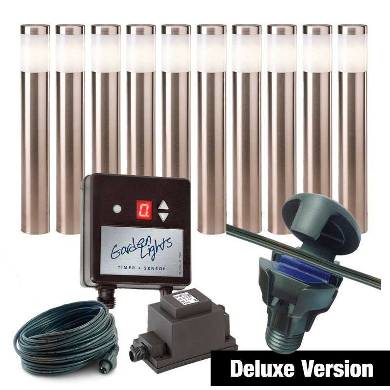 Techmar Garden Lighting UK Outdoor Lights Low Voltage DIY 10 light Albus Bundle + timer
