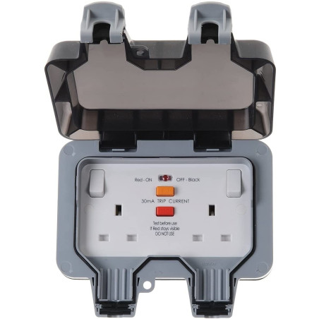 Outdoor Garden Lighting UK  DIY Accessories - BG 2Gang IP65 WP22 RCD switch socket