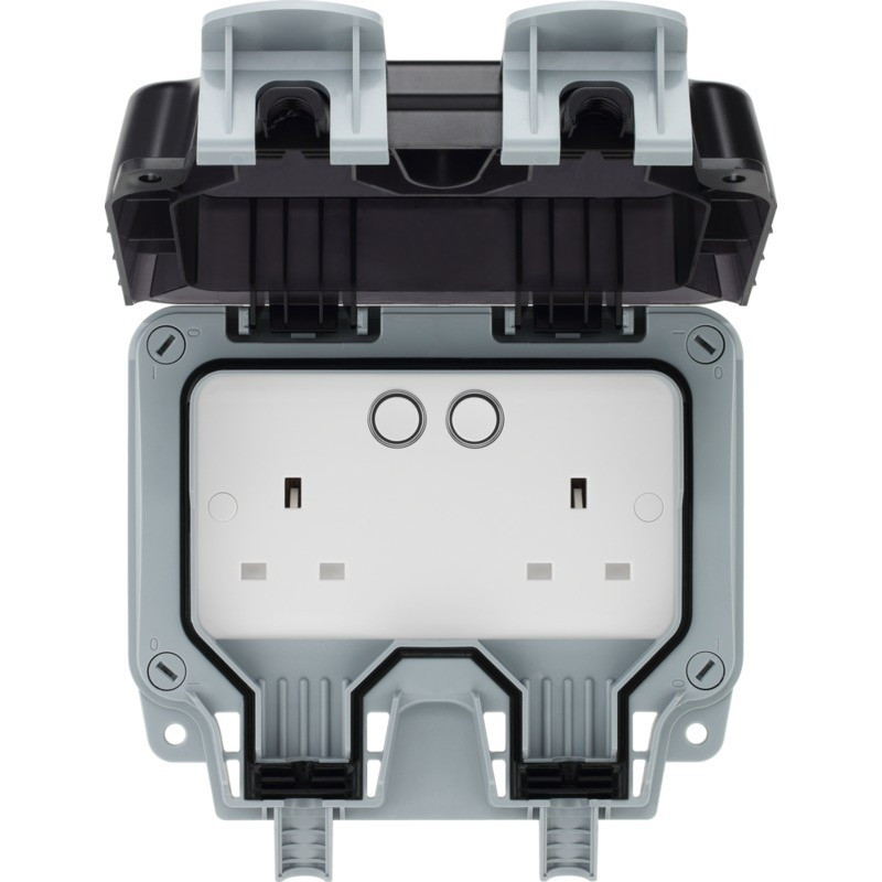 Outdoor Garden Lighting UK  DIY Accessories - BG 2Gang IP65 WP22 WIFI Smart switch socket