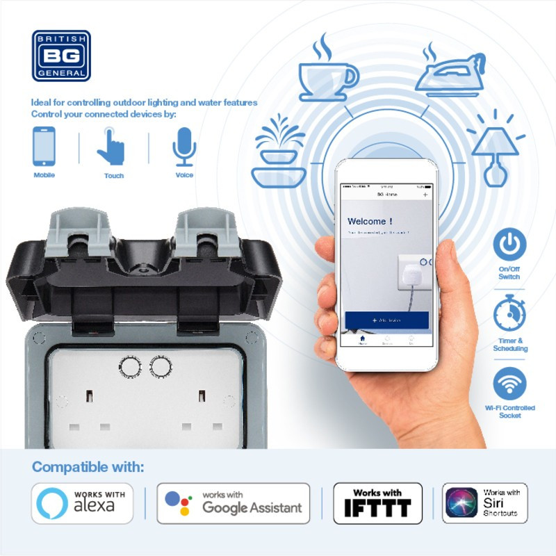 Outdoor Garden Lighting UK  DIY Accessories - BG 2Gang IP65 WP22 WIFI Smart switch socket 7