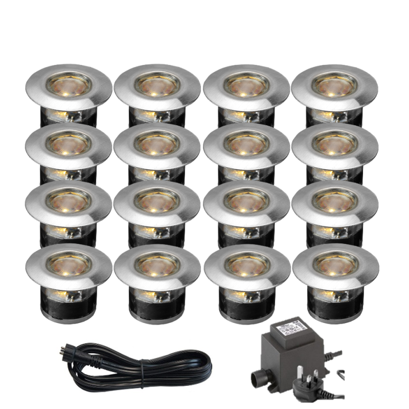 Techmar Garden Lighting UK Outdoor Lights Low Voltage Acis 12V Plug & Play Garden Deck Light Bundle - 16 Light Kit