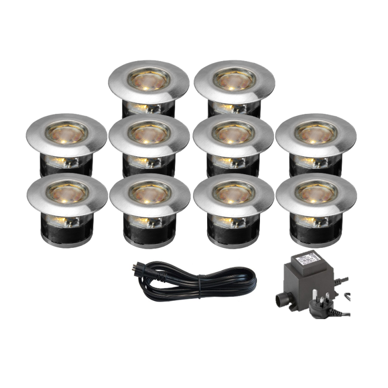 Techmar Garden Lighting UK Outdoor Lights Low Voltage Acis 12V Plug & Play Garden Deck Light Bundle - 10 Light Kit