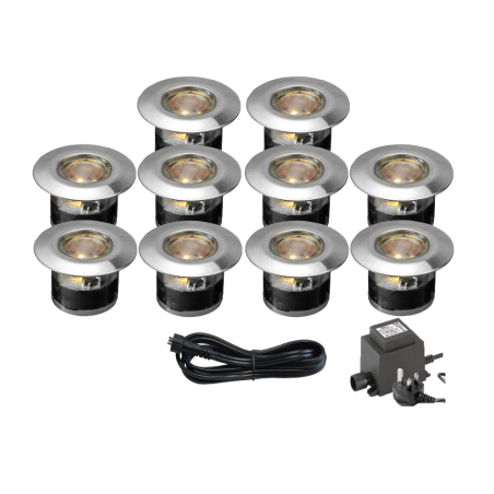 Techmar Garden Lighting UK Outdoor Lights Low Voltage Acis 12V Plug & Play Garden Deck Light Bundle - 10 Light Kit