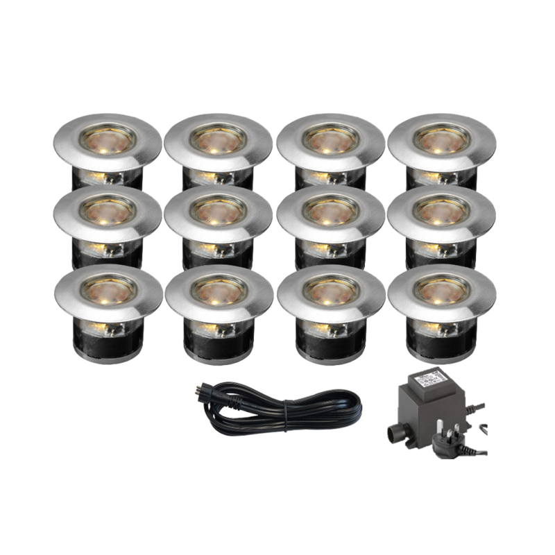 Techmar Garden Lighting UK Outdoor Lights Low Voltage Acis 12V Plug & Play Garden Deck Light Bundle - 12 Light Kit