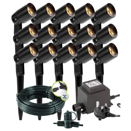 Techmar Garden Lighting UK Outdoor Lights Low Voltage Neso 12V Plug & Play Garden Spotlight Bundle - 15 Light Kit. 1