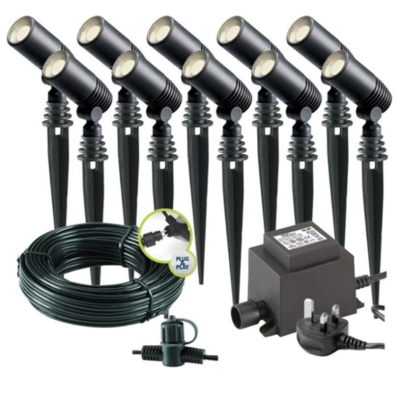 Techmar Alder 12V Plug & Play LED Garden Lights Bundle - 10 Light Kit