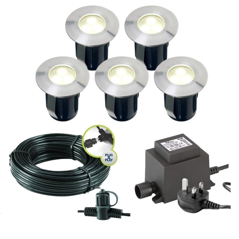 Techmar Garden Lighting UK Outdoor Lights Low Voltage Alpha 12V Plug & Play Garden Deck Light Bundle - 5 Light Kit. 5