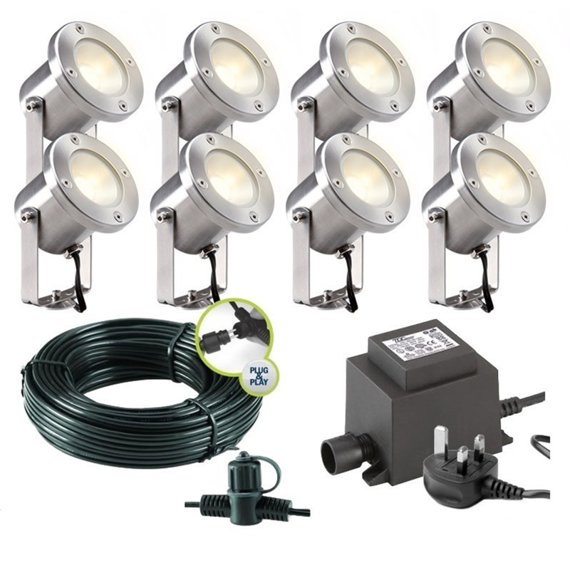 Techmar Garden Lighting UK Outdoor Lights Low Voltage Catalpa Garden Spotlights Bundle - 8 Light Kit. 1