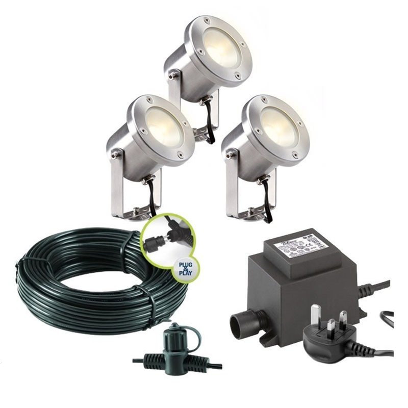 Techmar Garden Lighting UK Outdoor Lights Low Voltage Catalpa Garden Spotlights Bundle - 3 Light Kit. 3