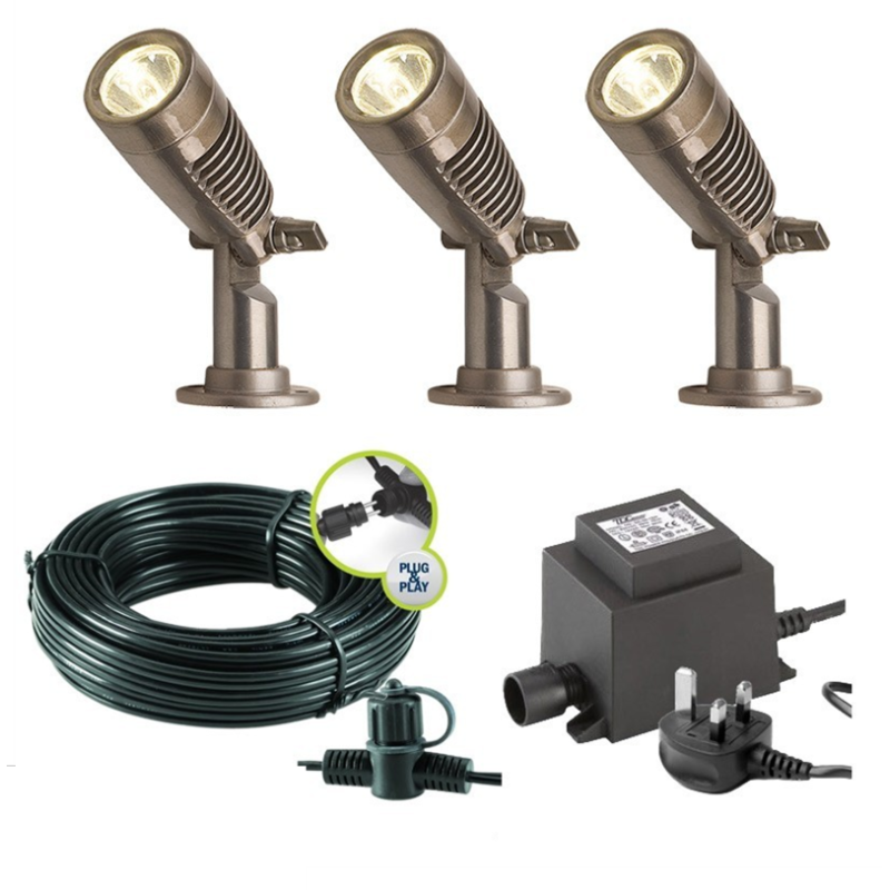 Techmar Minus Plug & Play LED Garden Spotlight Bundle - 3 Light Kit