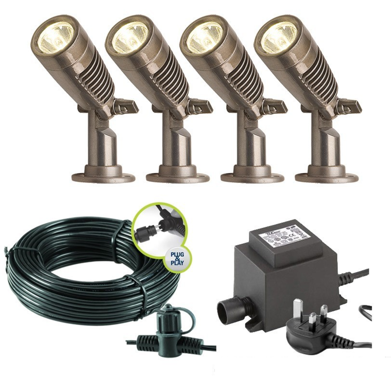 Techmar Minus Plug & Play LED Garden Spotlight Bundle - 4 Light Kit