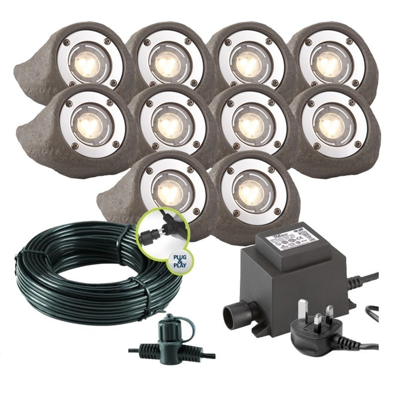 Techmar Garden Lighting UK Outdoor Lights Low Voltage Lapis LED Waterproof Rock Light Bundle - 10 Light Kit. 4