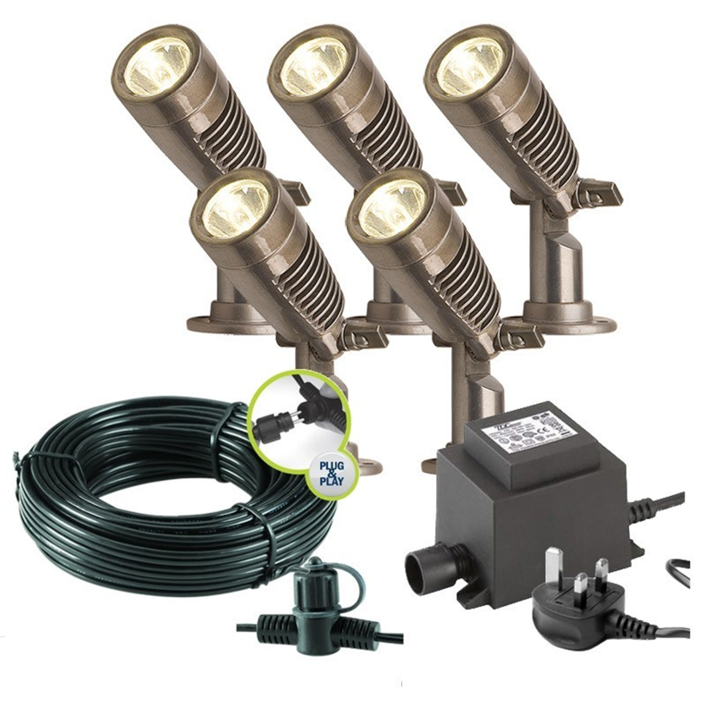 Techmar Minus Plug & Play LED Garden Spotlight Bundle - 5 Light Kit