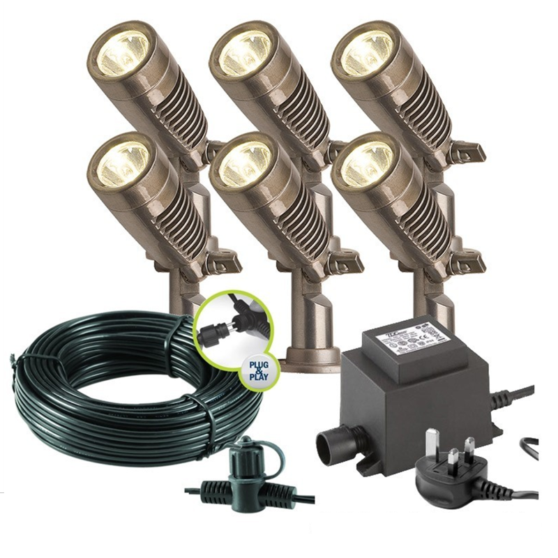 Techmar Minus Plug & Play LED Garden Spotlight Bundle - 6 Light Kit