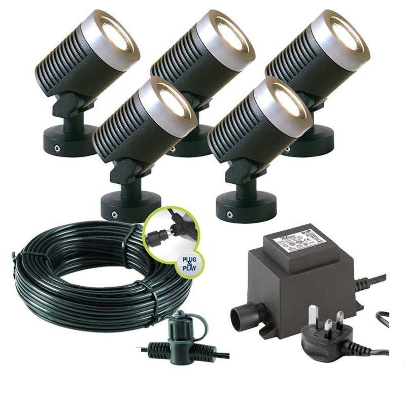 Techmar Arcus 12V Plug & Play Garden Spotlight Bundle - 5 Light Kit