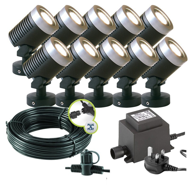 Techmar Arcus 12V Plug & Play Garden Spotlight Bundle - 10 Light Kit
