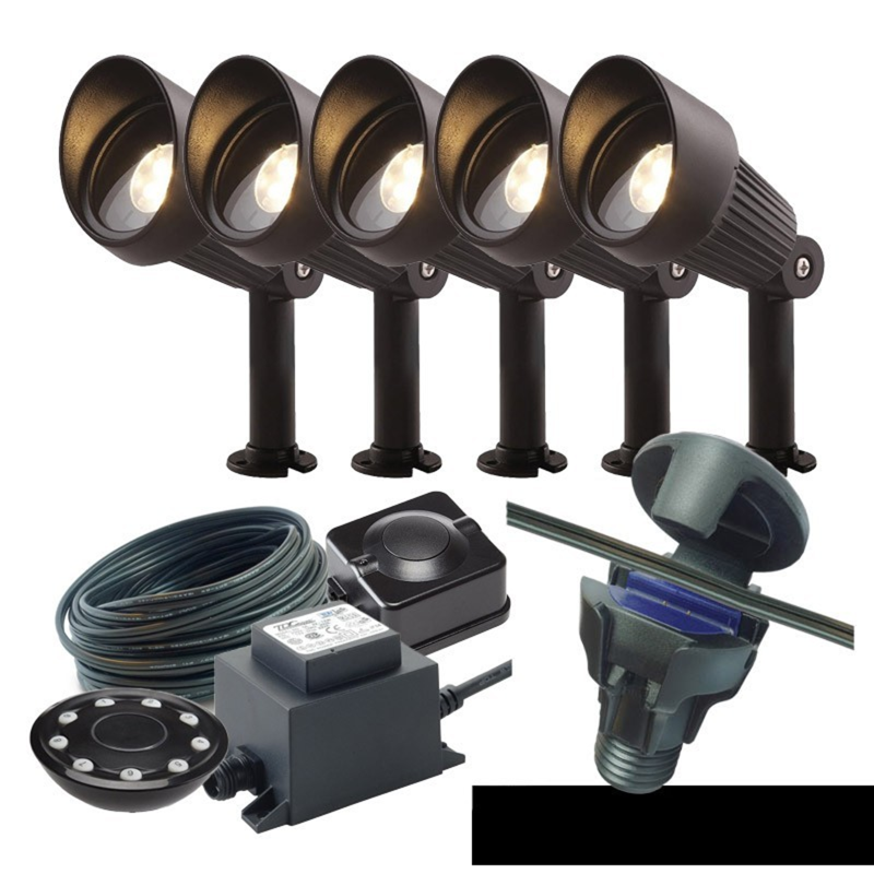 Techmar Garden Lighting UK Outdoor Lights Low Voltage DIY 5 light 5w Focus Bundle + Remote 3