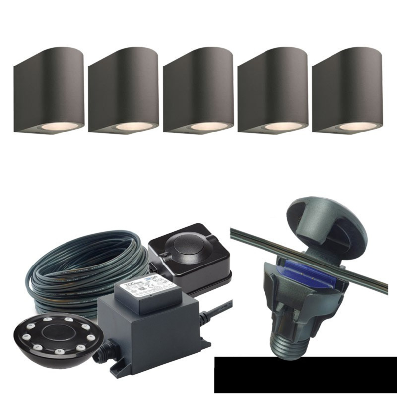 Techmar Gilvus 5 Light Deluxe Bundle + Remote Garden Wall Lighting