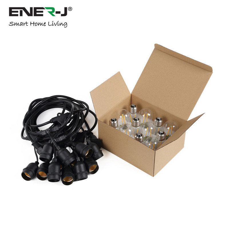 Garden Lighting UK Outdoor Lights Ener-J LED Filament Festoon Lighting Kit 15MTR - 240 Volt. 15