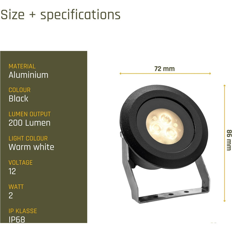 Ludeco Lighting 12Volt Ezra Garden Underwater Spotlight Spec