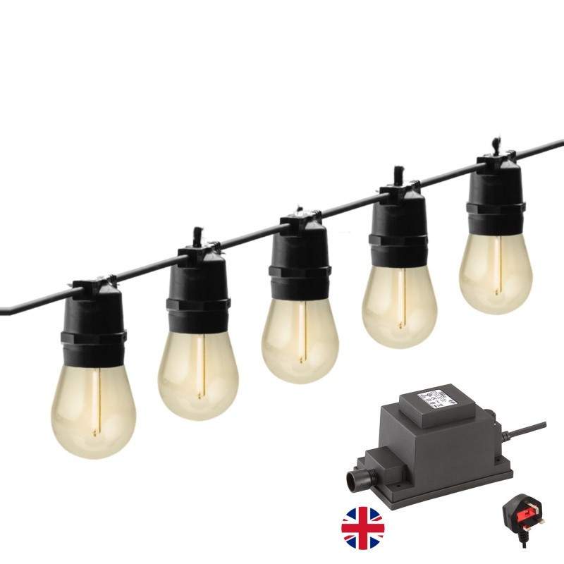 UK Low Voltage Garden Lighting Techmar 12V Filament Festoon Party Light 15mtr Kit